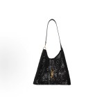 SAINT LAURENT YSL Oxalis modern style distressed straw woven single-shoulder bag for men, black